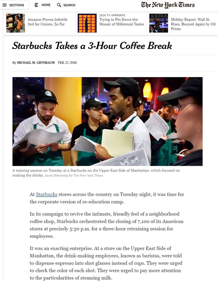 스타벅스의 3시간동안 묻닫고 교육하기에 대한 뉴옥타임즈 기사 ㄱㄷ냨ㄷ.jpg