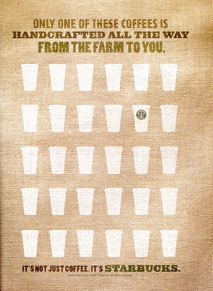 스타벅스 광고 Only one of these coffee is Handcrafted all the way from the Farm to You.jpg