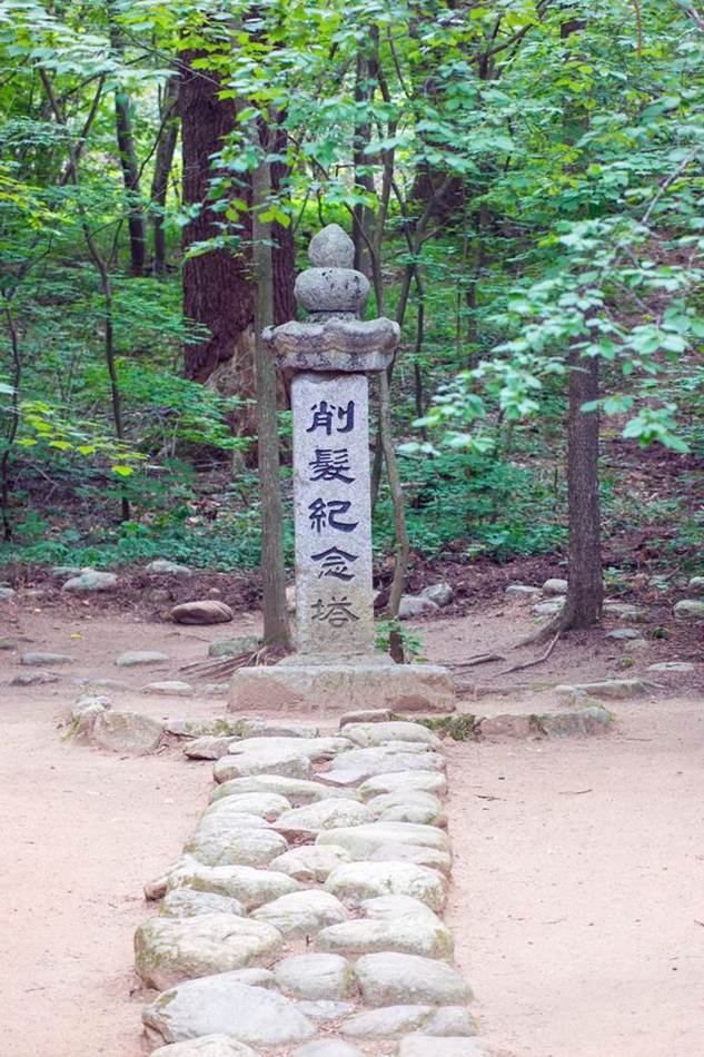 평창 월정사가는 전나무숲길 옆의 삭발기념탑-5014