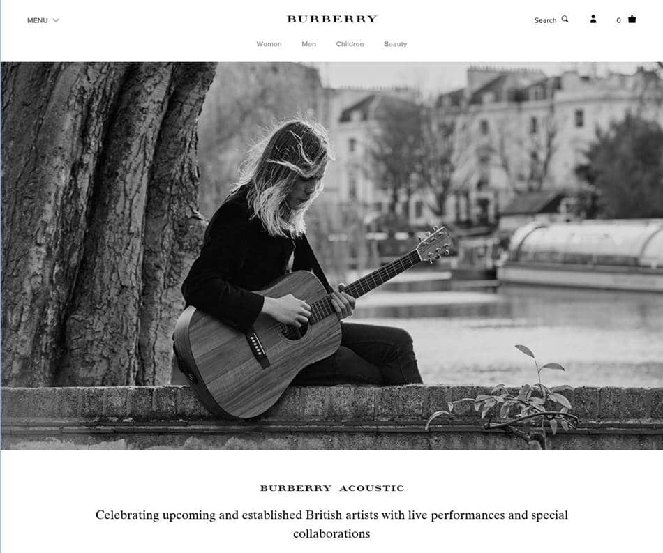 버버리 어쿠스틱 미국 메인 페이지