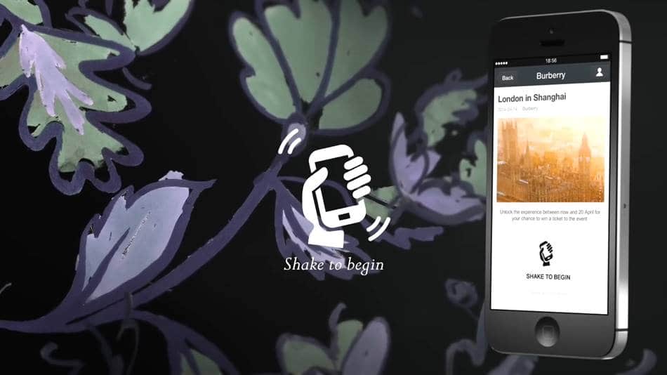 버버리와 위챗 공동마케팅 2014년 Burberry on WeChat_ A_W14 Show and London to Shanghai Event 이벤트를 시작하려면 흔들어 주세요  Shake to begin