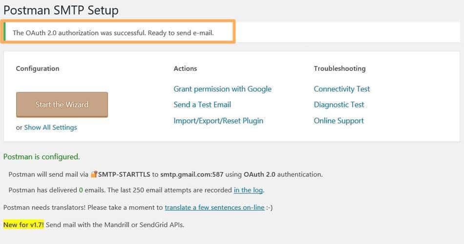 워드프레스 이메일 플러그인 포스트맨 Postman_Grant permission 까지 완료 화면
