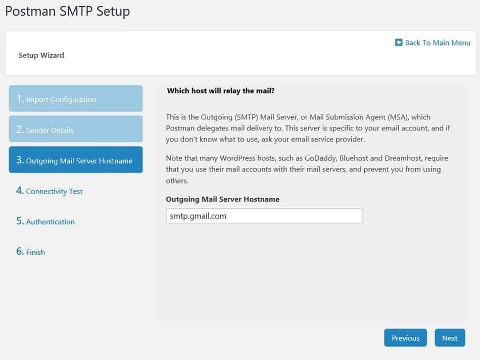 워드프레스 이메일 플러그인 포스트맨 Postman_Outgoing Mail Server Hostname