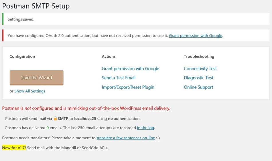 워드프레스 이메일 플러그인 포스트맨 Postman_완료 후 Grant permission