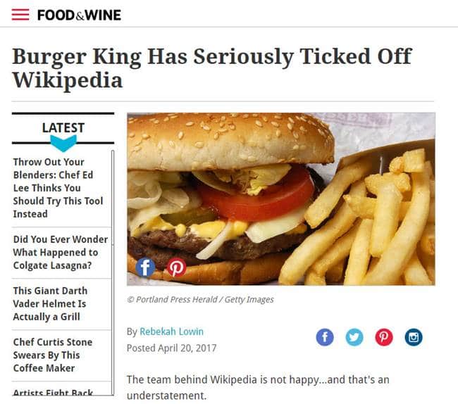 버거킹 광고를 비판하는 Food&Wine 기사-1