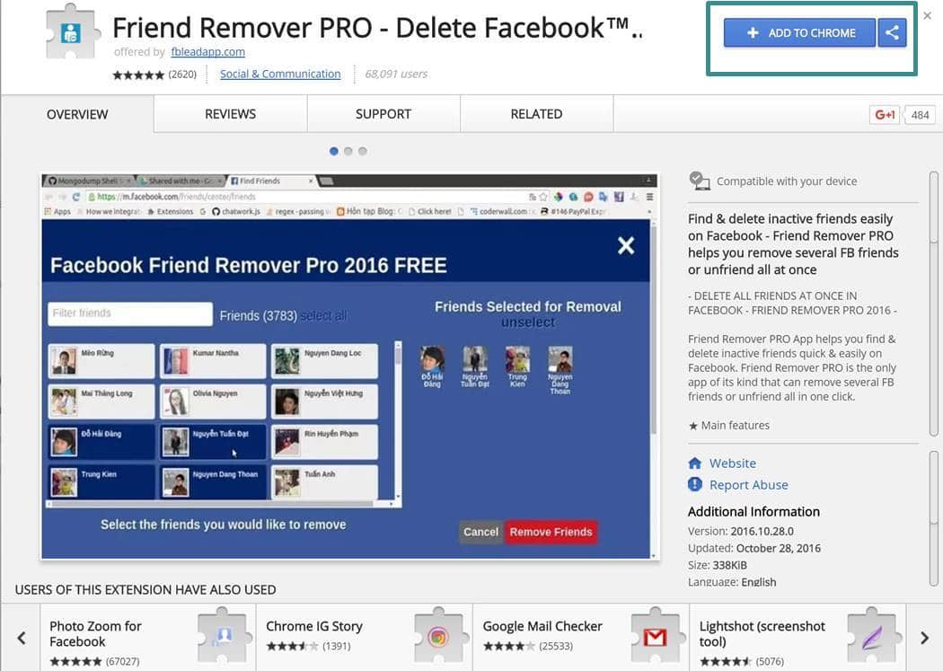 페이스북 친구 일괄 삭제 크롬 애드인 프로그램 - Facebook Friend Remover PRO 2016 설치하기