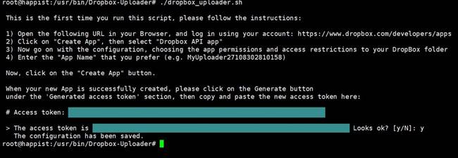 Dropbox access Token 입력 접근에 필요한 토큰 입력