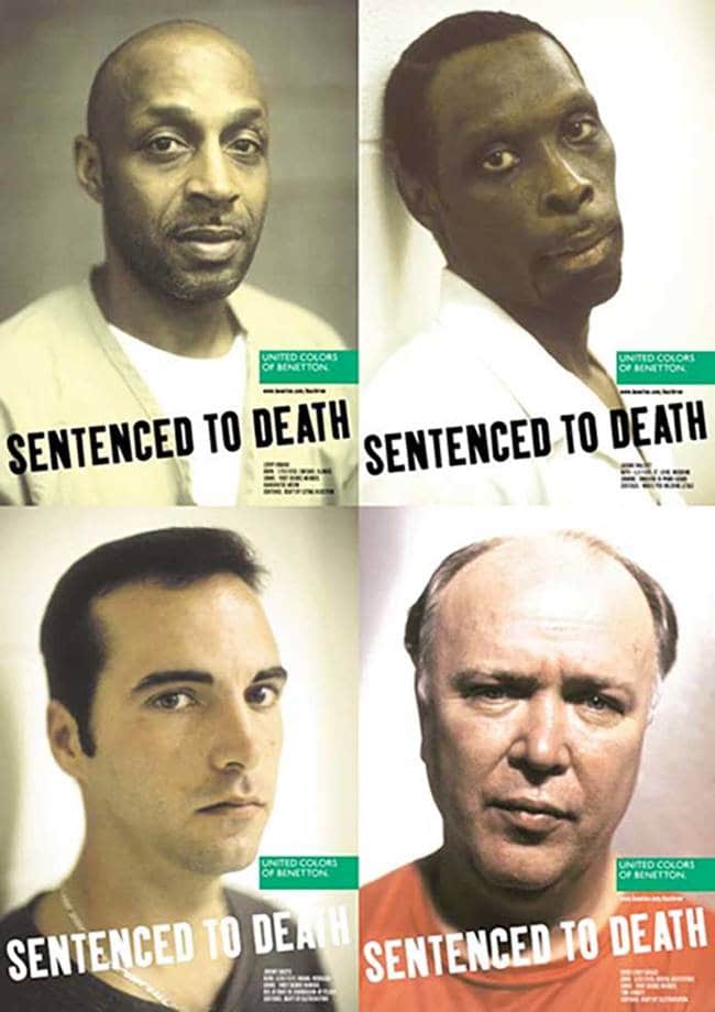 베네통 광고 실제 사형수를 등장시킨 1996년 광고로 인간의 존엄에 대한 논쟁을 일으킴