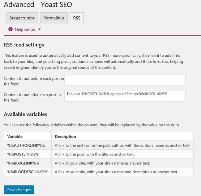 서치엔진 최적화(SEO )관련 플러그인 Yoast SEO RSS 설정