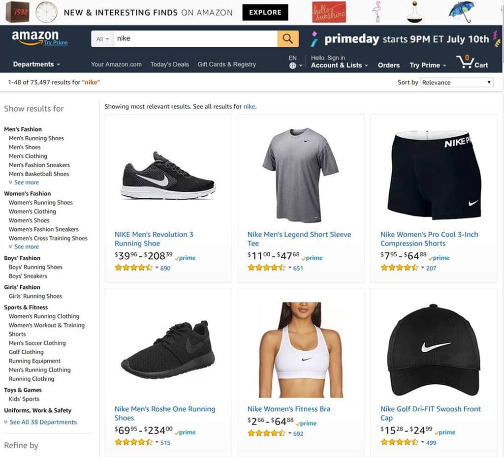 나이키 아마존 파트너쉽이 나이키 브랜딩에 미치는 영향 _아마존닷컴에서 나이키 제품들