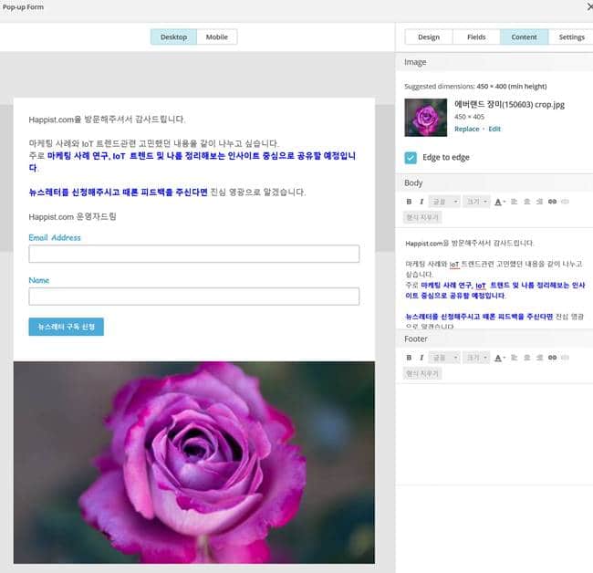 뉴스레터 가입폼 리스트 팝업 가입폼 만들기3