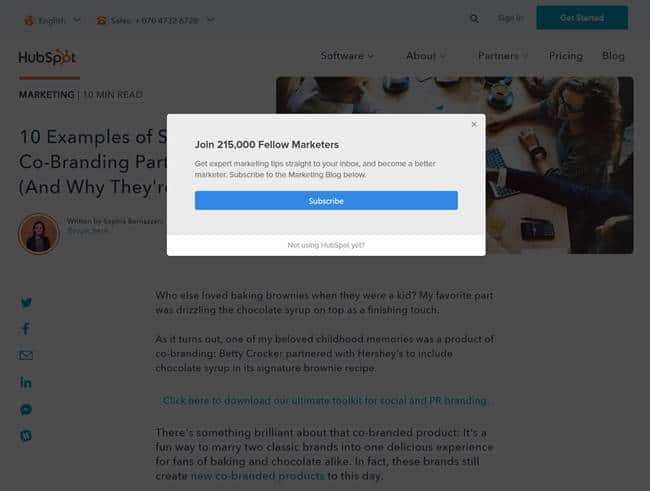 메일링 가입 권유 팝업 사례_Hubspot Case