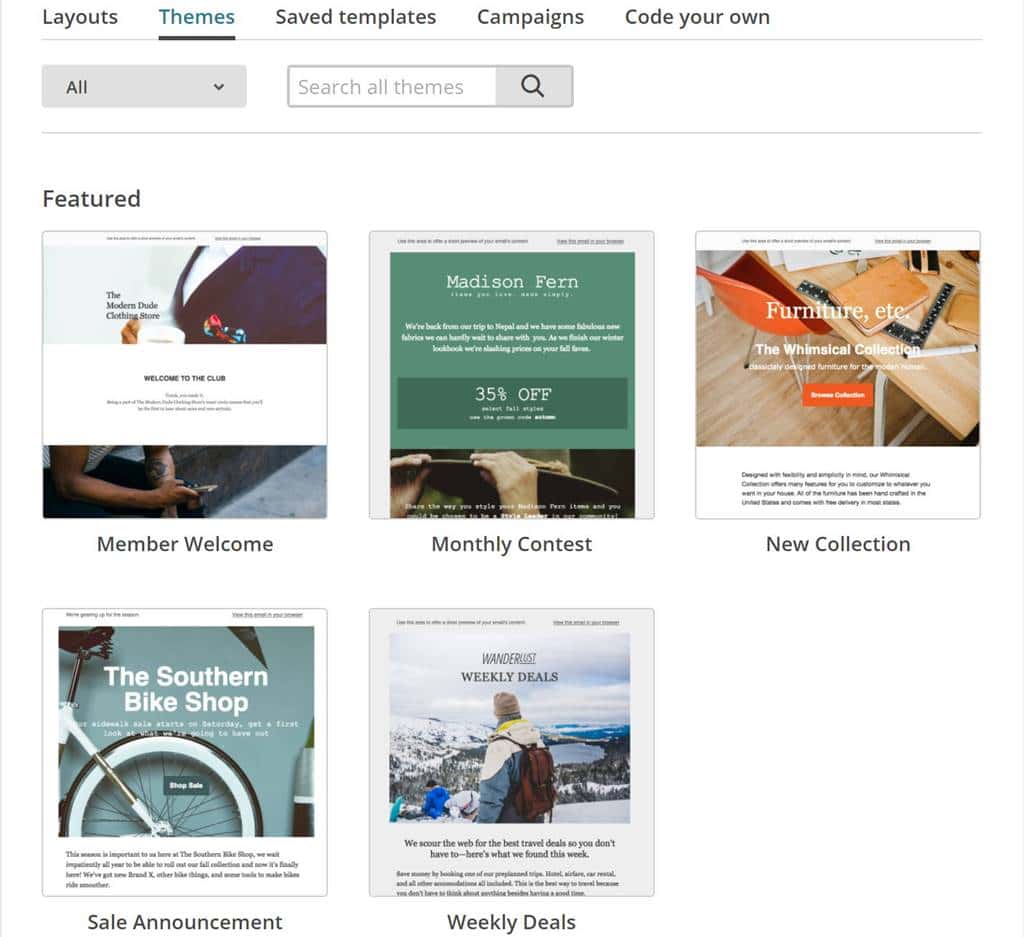 메일침브(MailChimp) 캠페인 만들기 템플릿 선택