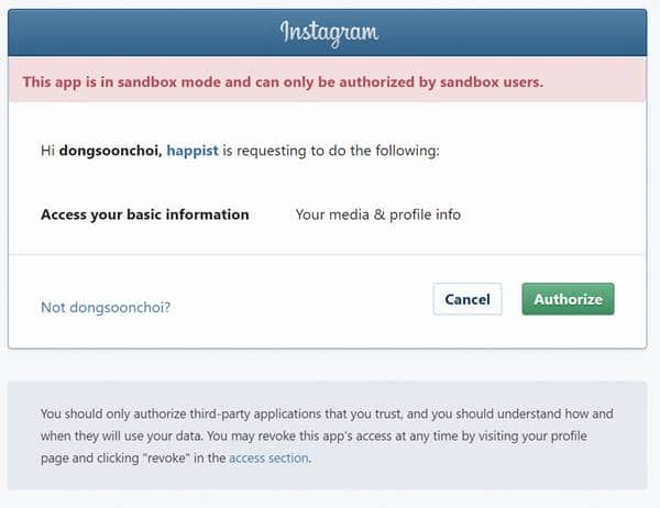 인스타긂 Access Token을 얻기위해 인증