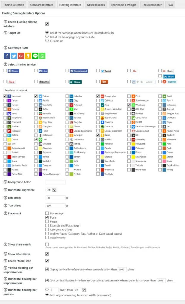 SNS 공유 플러그인 Sassy Social Share  메뉴_Floating Interface