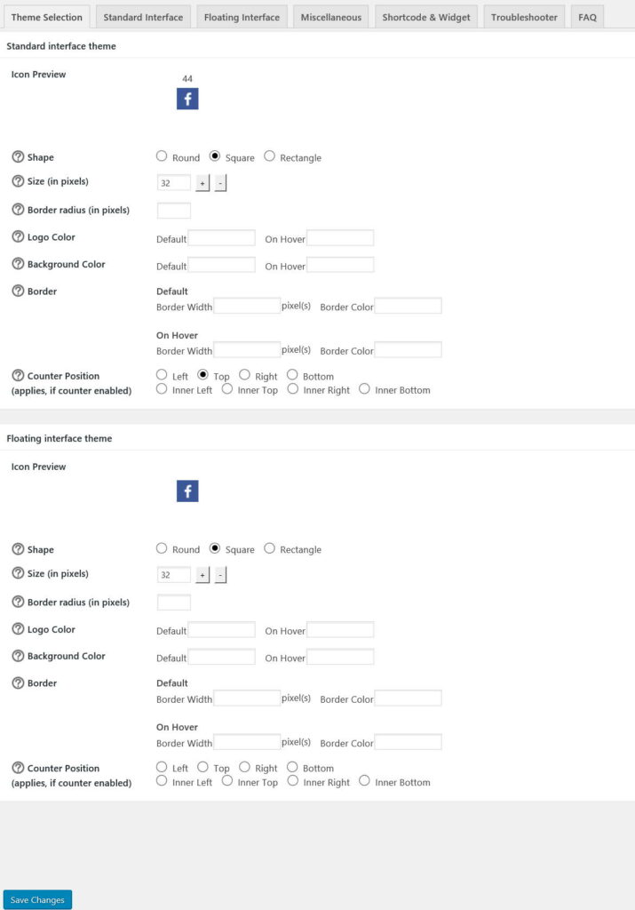 SNS 공유 플러그인 Sassy Social Share  메뉴_Theme Selection