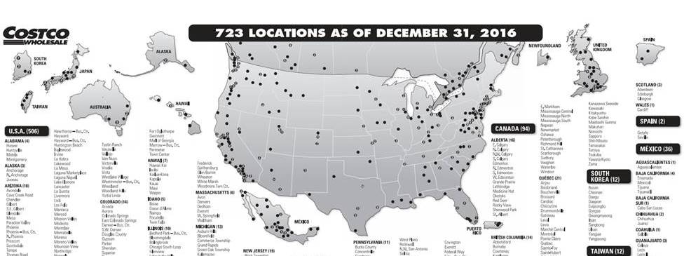 아마존 시대에도 잘나가는 코스트코의 성공 요인 4가지 20 코스트코 매장 위치 2016년 12월 31일 기준