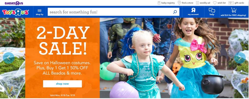 토이저러스(ToysRUs) 온라인쇼핑몰 toysrus.com 메인 페이지