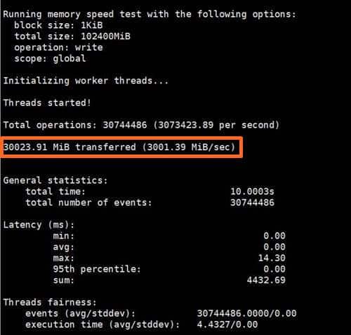 벌처 서버 메모리 쓰기 성능 테스트 VULTR Server write test by sysbench