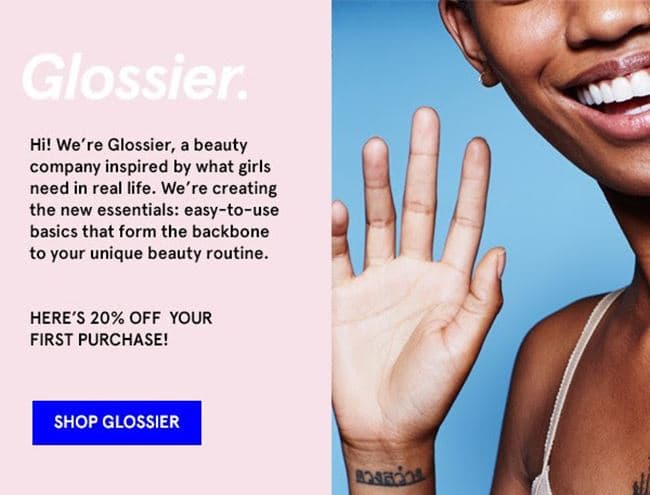 글로시에(Glossie)이메일 마케팅 이메일 환영 문구 glossier-hello imagery from a Glossier welcome email