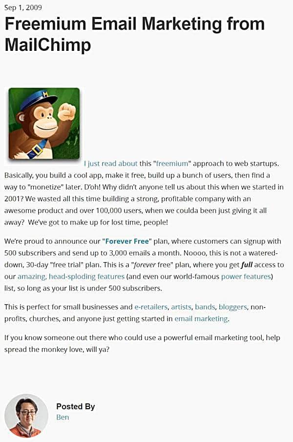 메일침프 Freemium 프로그램 발표