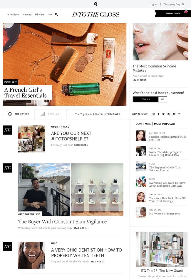 뷰티 블로그 Into the Gloss 메인 페이지 by 에밀리 와이즈(Emily Weiss) 02