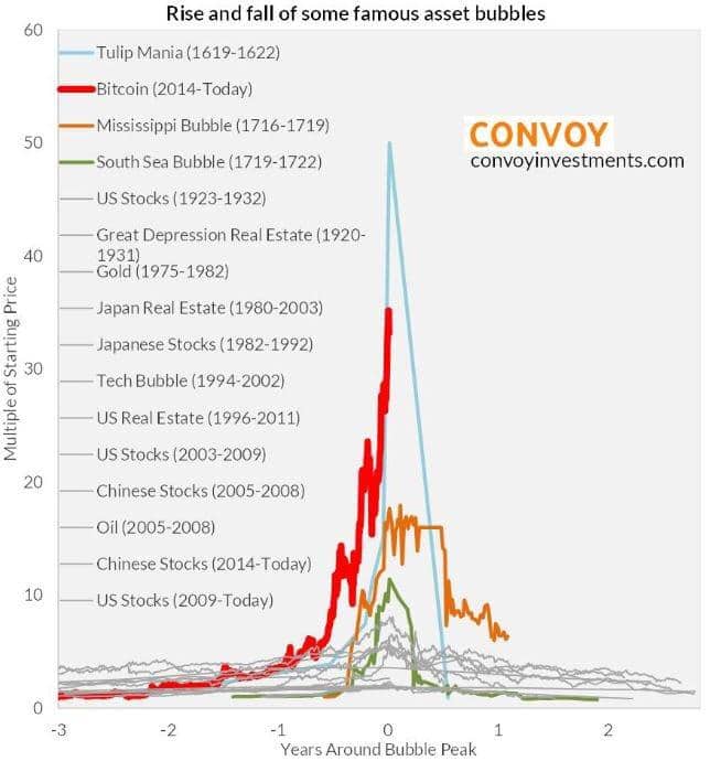 비트코인 자산 버블 역사상 유명 버블 비교 그래프 bitcoin-bubble convoyinvestments.com Rise and fall of some famous asset bubble