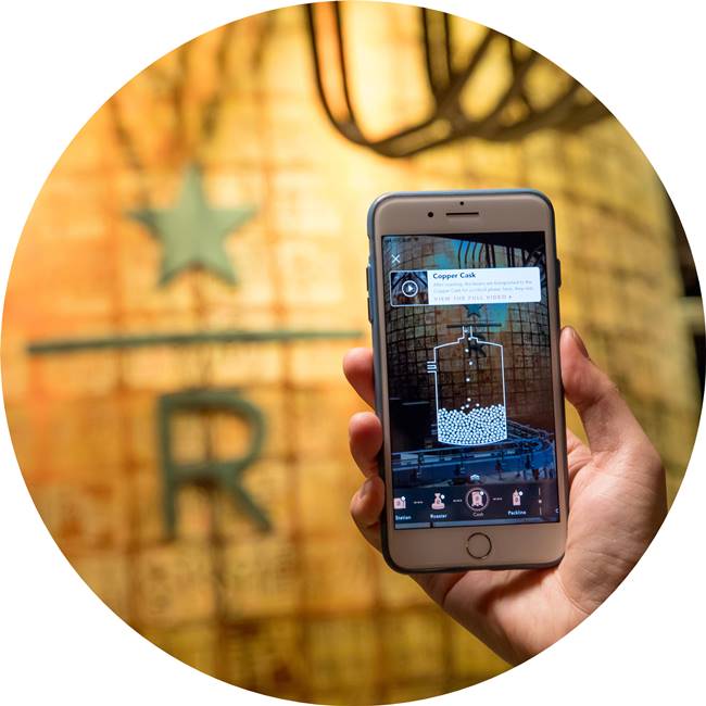 스타벅스 상하이 세계 최대 리저브 로스터리 증강현실(AR) 사용 장면 starbucks shanghai roastery05 원형