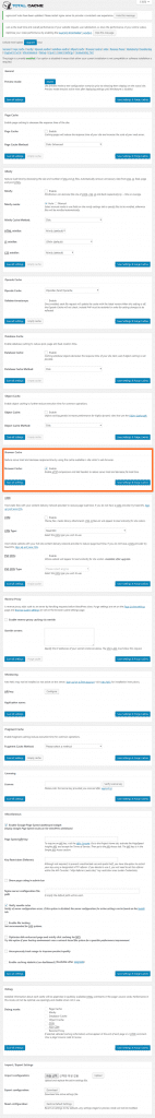 W3 Total Cache 설정 화면 crop