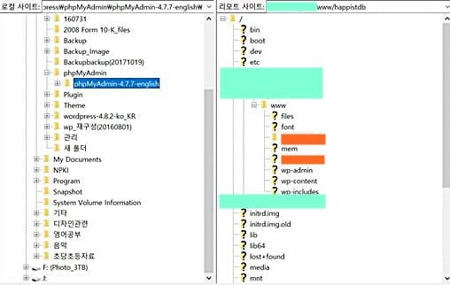 phpMyAdmin을 SFTP로 올리는 모습