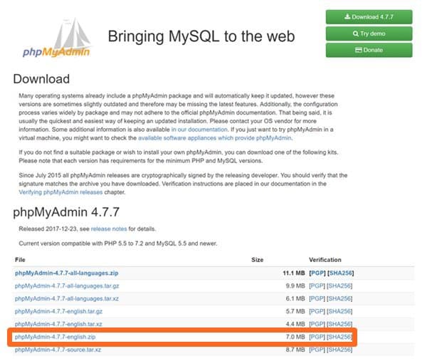우분투 17.10에서 데이타베이스 관리 프로그램 phpMyAdmin 설치 방법_phpMyAdmin 다운로드 페이지 crop