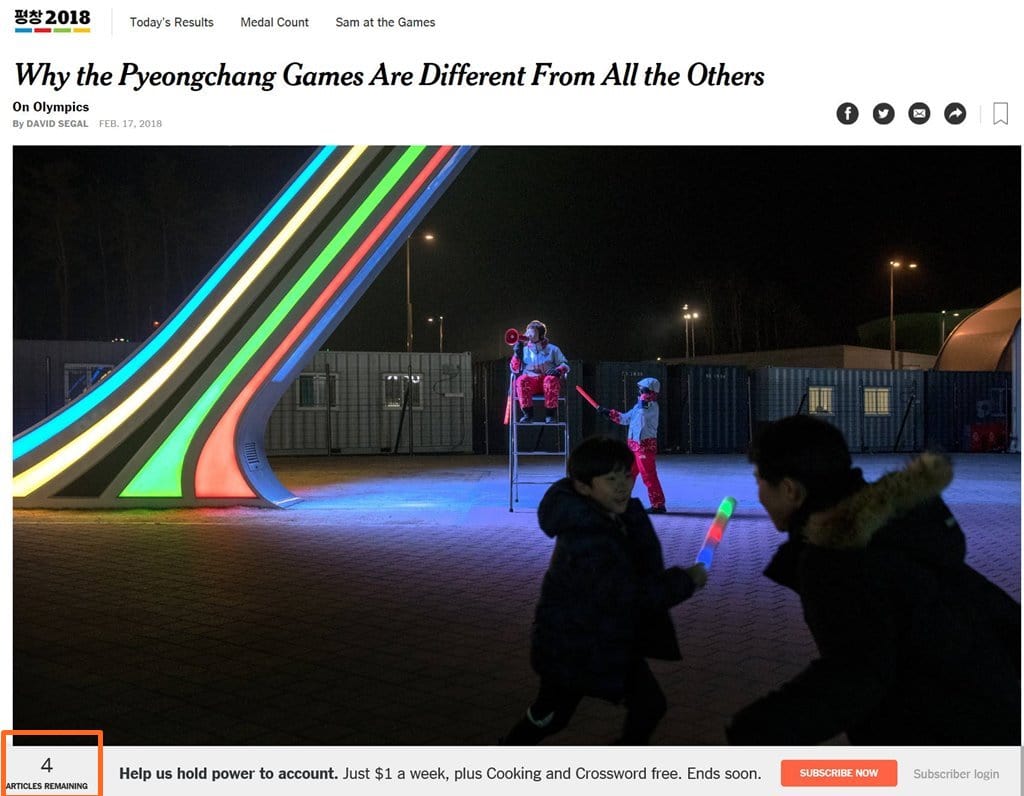 뉴욕타임즈 무료 기사 남은 갯수