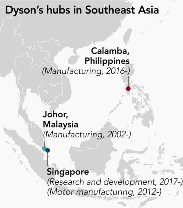다이슨은 어떻게 아시아 시장을 휩쓸고 있는가? 중국에서 인도네시아까지 다이슨의 놀라운 성과를 살펴보다 21 동남아에 위치한 다이슨 생산 거점 DysonMap