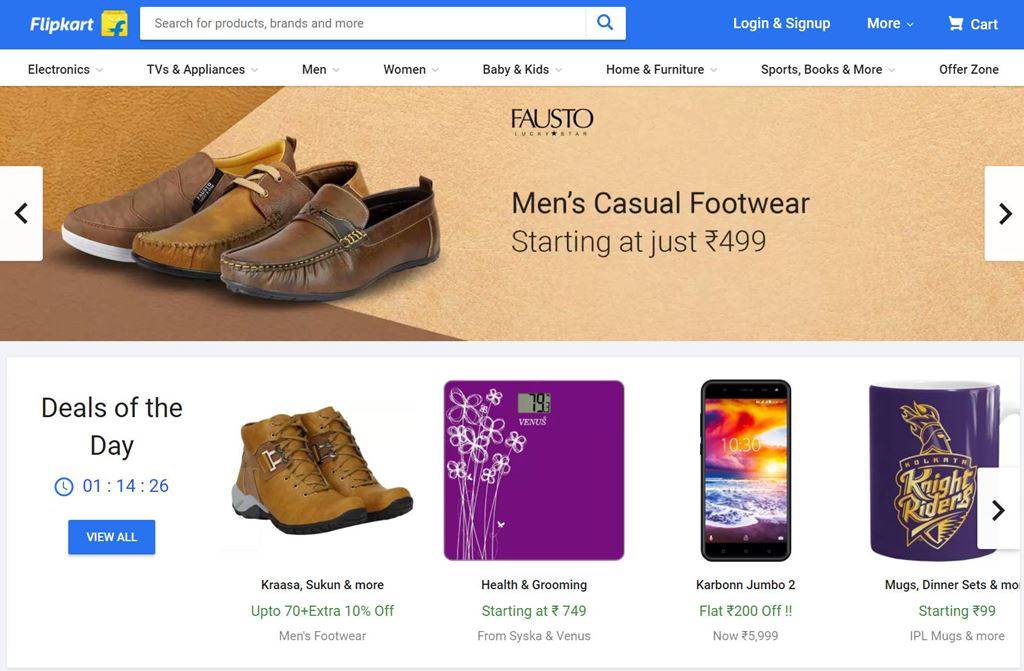 인도 이커머스 업체 플립카트 메인페이지 Flipkart main page