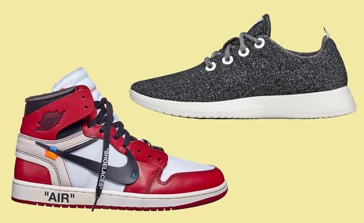 나이키 에어 조단 1(Nike Air Jordan 1)과 올버드 울 러너(Allbirds Wool Runner) 요란스럽고 화려하게 뽐내는 나이키 에어 조단과 조용하게 속삭이는 올버즈