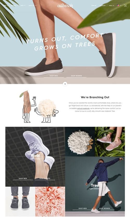 올버즈 사이트 메인 페이지 Allbirds site main page