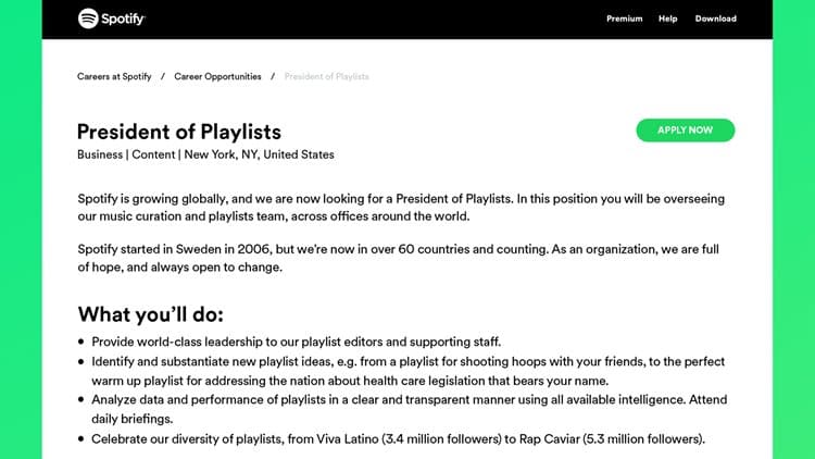 스포티파이 'President of Playlists