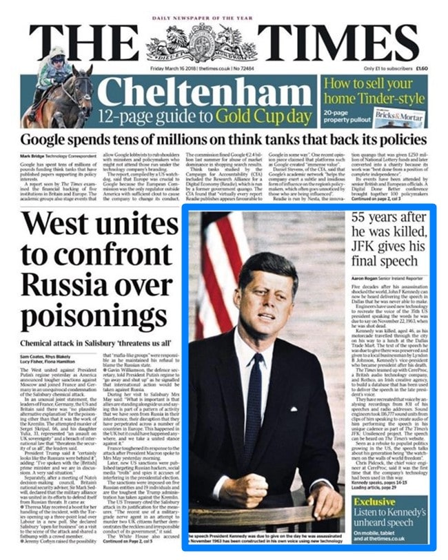 인공지능으로 존 에프 케네디의 마지막 연설의 복원을 보도한 더 타임즈 jfk-the-times-cover-640x800