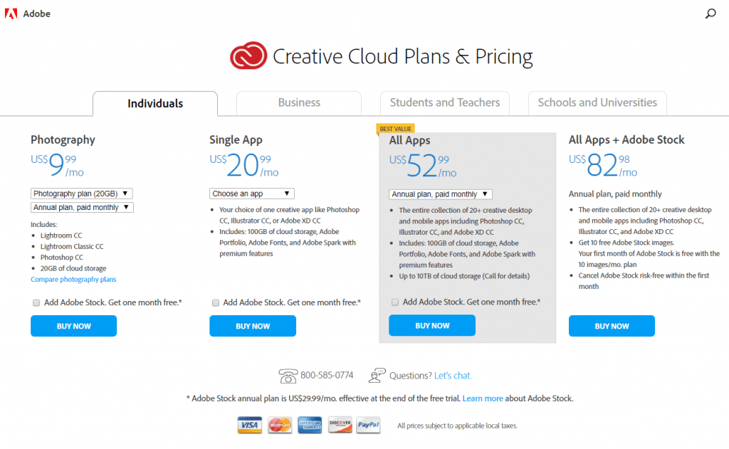 아도브 구독자 모델 플랜 소개, Creative Cloud Plans & Pricing