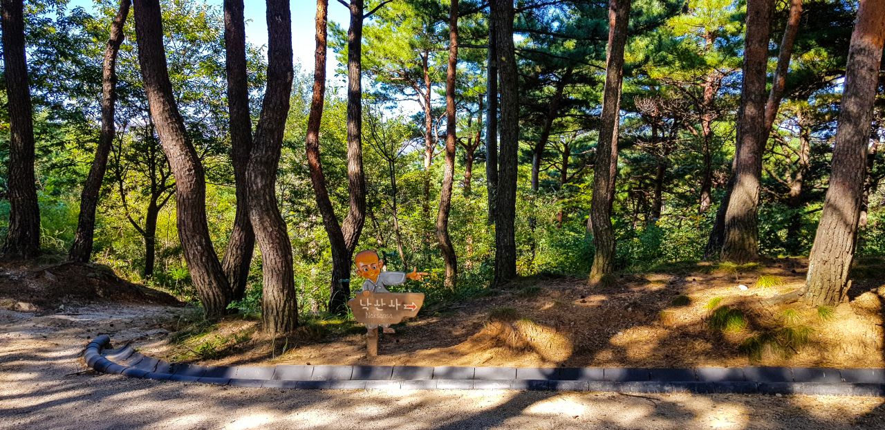 양양 낙산사 주차장에서 낙산사 입구로 가는길에서 길을 안내하는 동자승