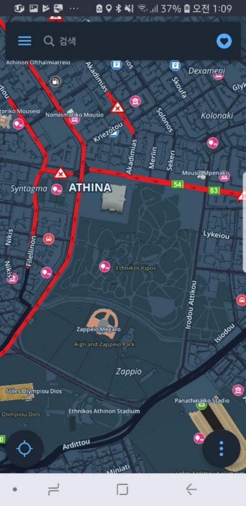 SYGIC 네비 아테네 시내를 찍은 모습