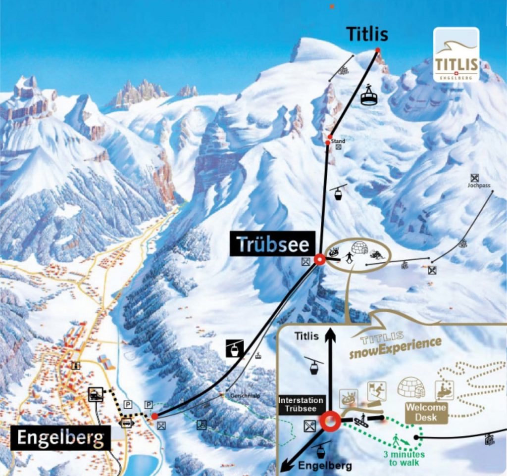 스위스 엥엘베르그(Engelberg)에서 티틀리스(Titlis)로 가는 케이블카 지도