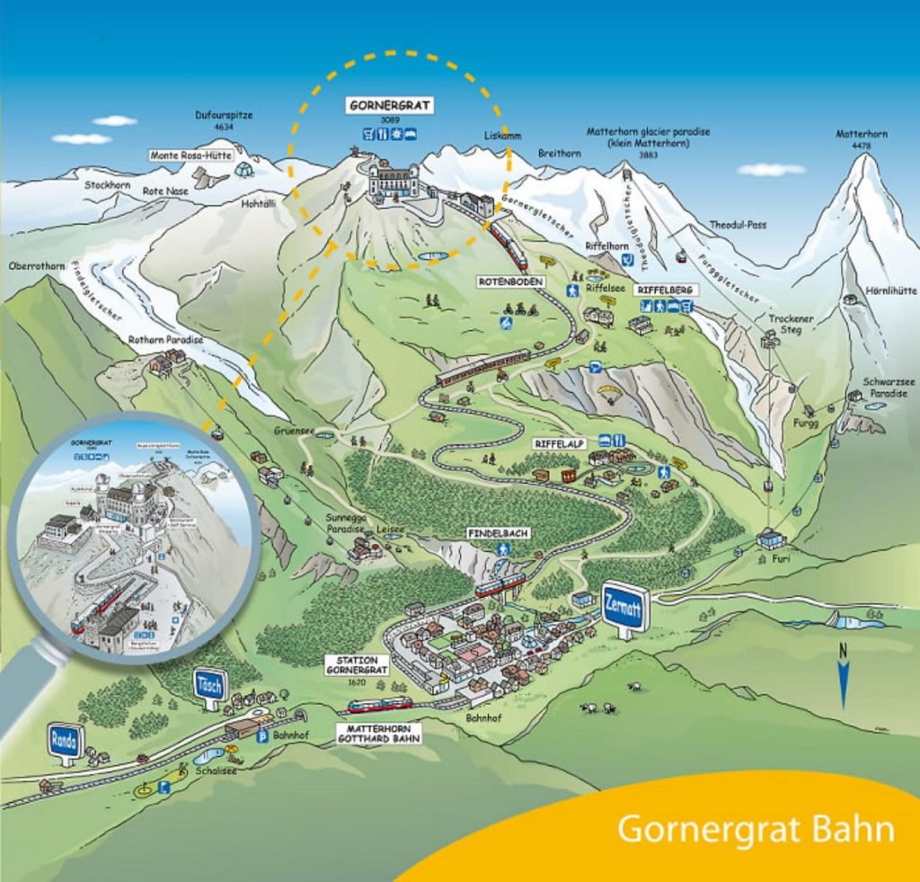 스위스 체르마트에서 고르너그라트(Gornergrat)로 가는 길 지도, Image - Gornergrat Bahn