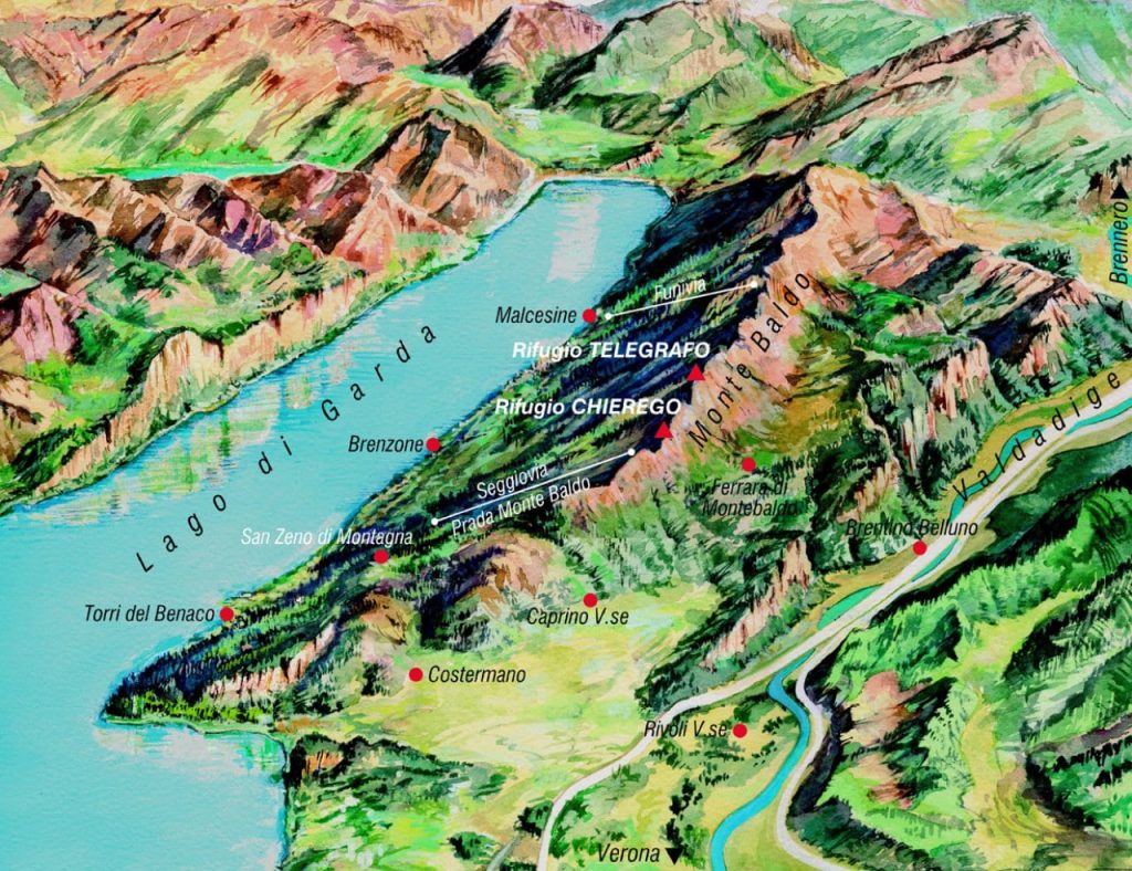 이탈리아 가르다호수(Lago di Garda)에 있는 말체시네(Malcesine)에서 케이블카를 타고 몬테 발도(Monte Baldo,Malcesine가는 trail map 02