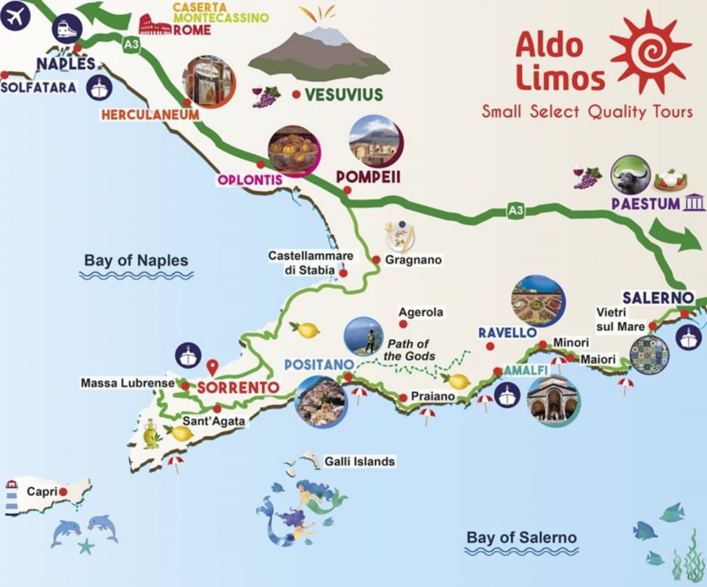 이탈리아 자동차 여행, 아말피 해안 도로(Map of Amalfitan Coast)