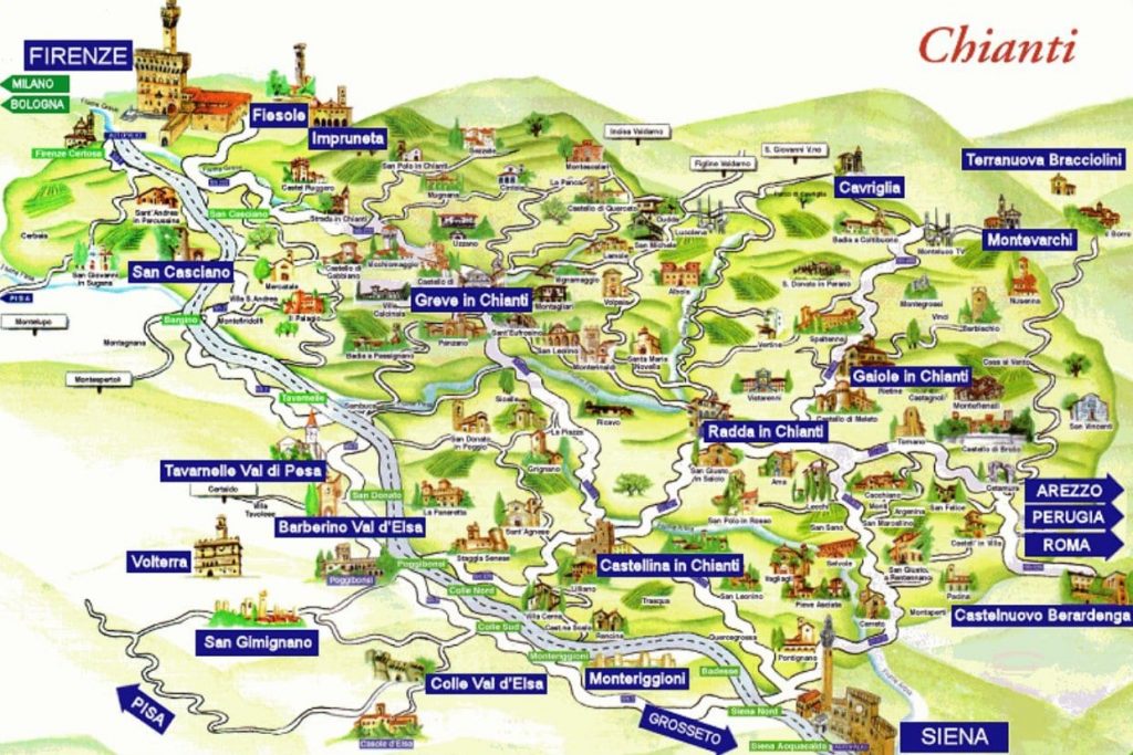 이탈리아 토스카니 비아 키안티지아나(Via Chiantigiana) 지도