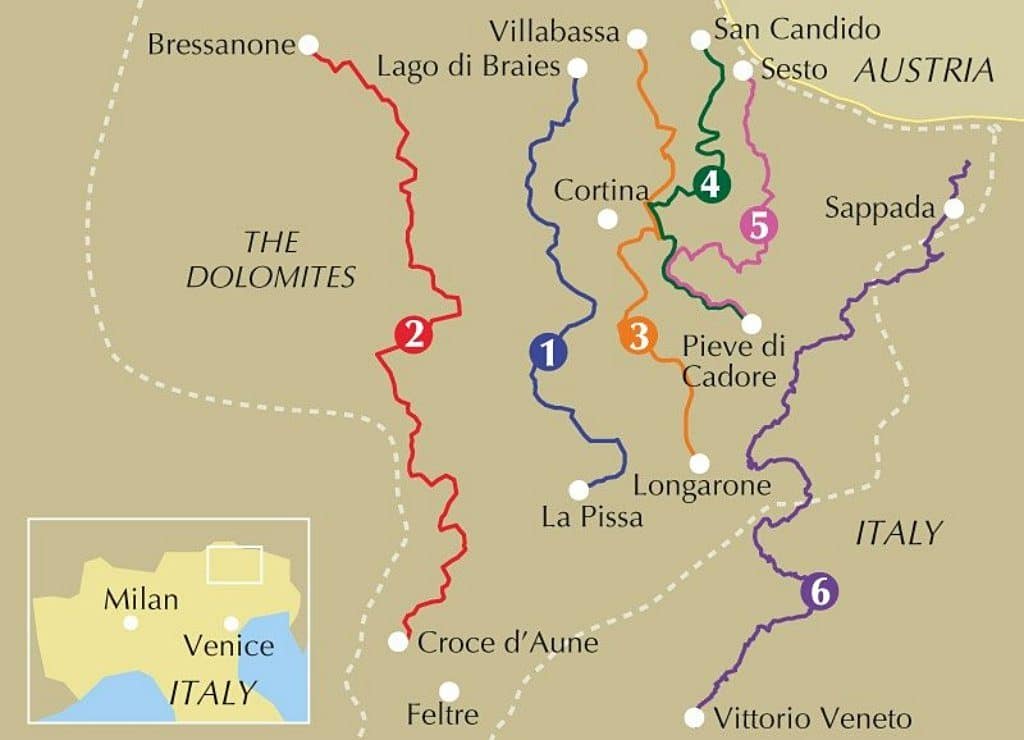 돌로미티 트레킹 코스 지도, 알타비아(Alta Via1 ~ 알타비아(Alta Via6