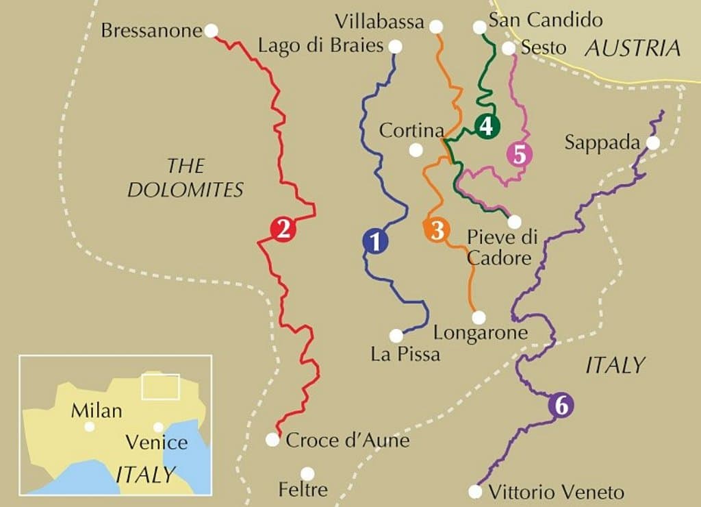 돌로미티 트레킹 코스 지도, 알타비아(Alta Via1 알타비아(Alta Via6 꿈꾸는섬