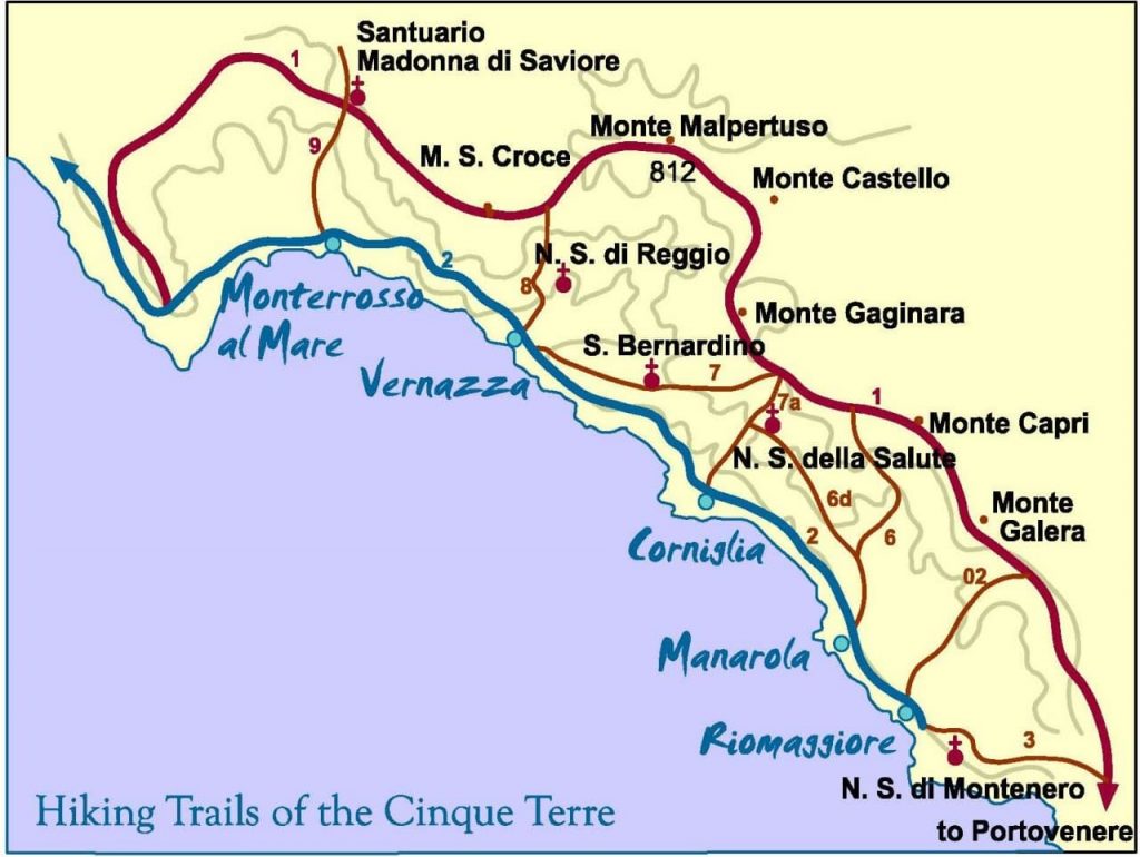 친퀘테레(Cinque Terre) 여행 지도 Cinque Terre Trail Map