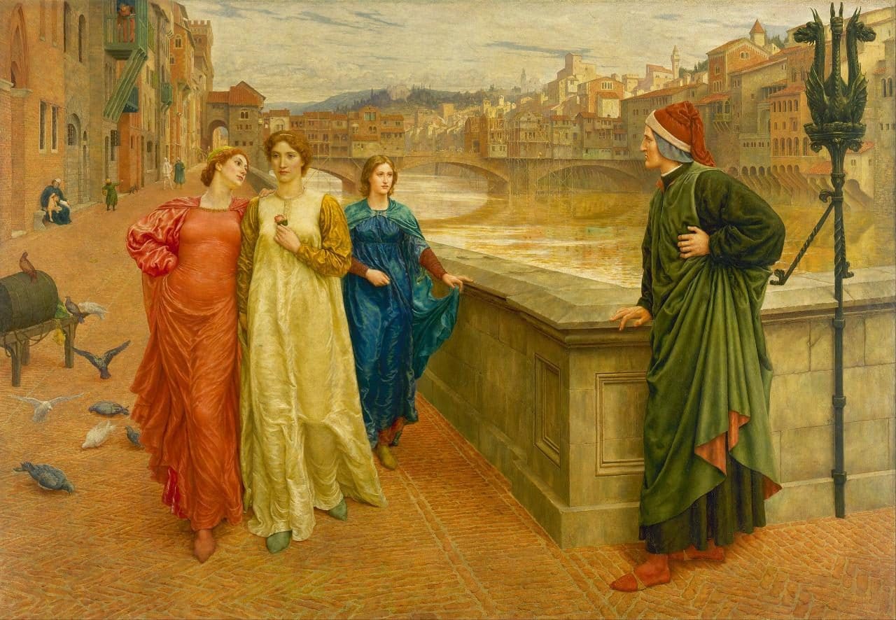 단테(Dante Alighieri)의 사랑, 단테(Dante Alighieri)와 베아트리체(Beatrice)의 산타 트리니타다리(Ponte Santa Trinita)에서의 만남, Henry Holiday - Dante and Beatrice, Image - Henry Holiday (1839 - 1927)